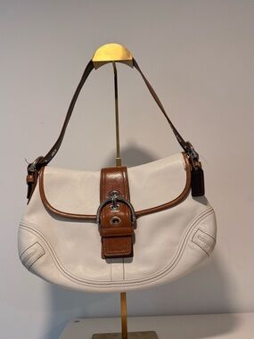 Coach Soho - Cream and Brown Leather Shoulder Bag with Buckle Accent (NWOT)